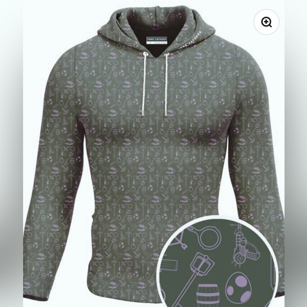 Fore Fathers Olive Graphic Hoodie Sweater Golfing Outdoor Pullover L